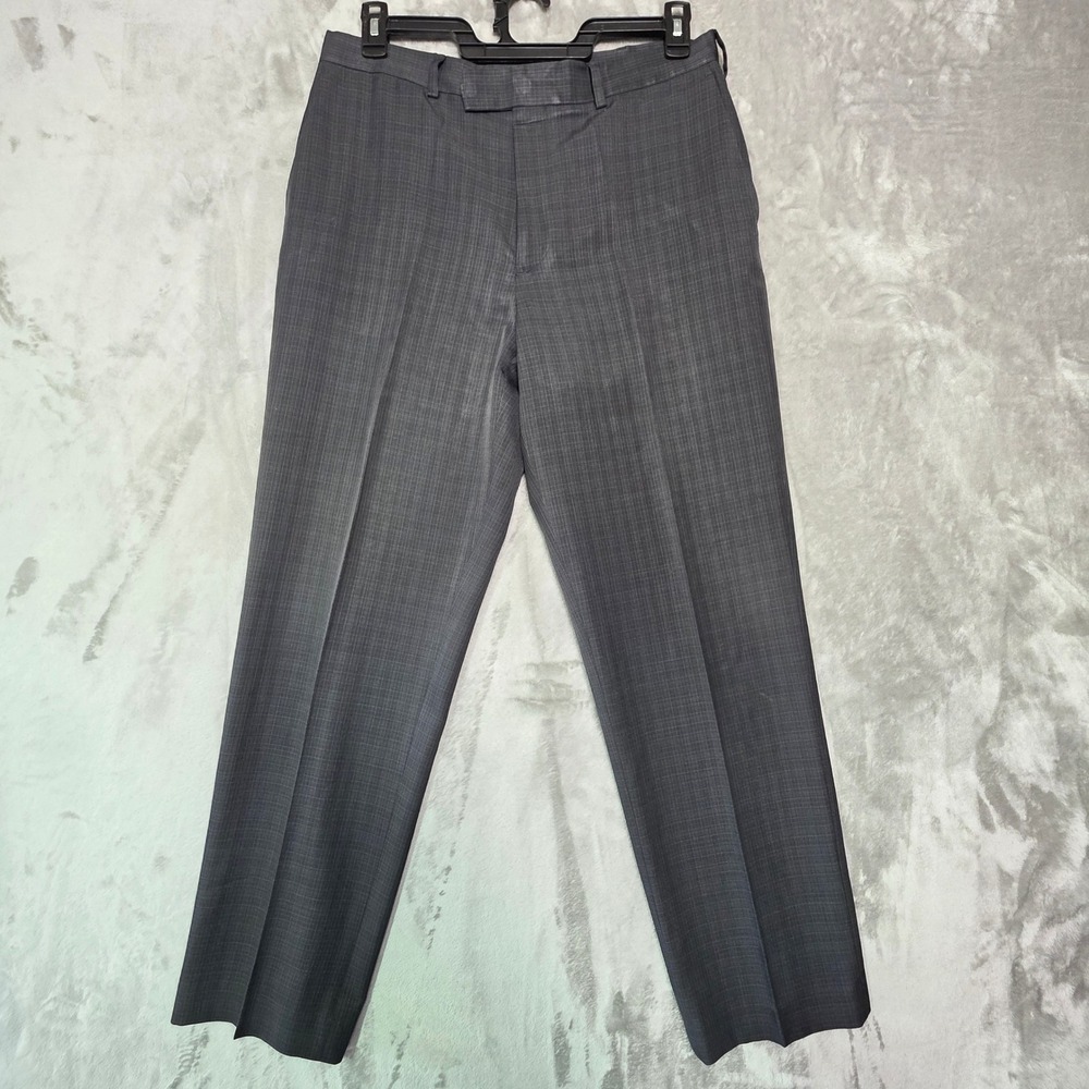 Perry Ellis Portfolio Mens 33x32 Gray Crosshatch Flat Front Dress Pants Slacks